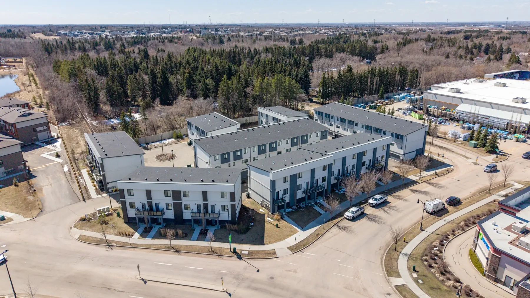 Aerial view of The Palms at Salisbury, a completed 35-unit townhouse development in Sherwood Park